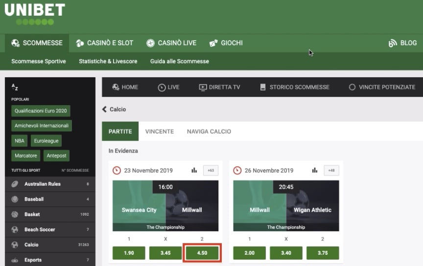 scommettere con Unibet