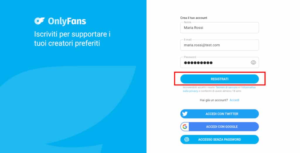 iscrizione onlyfans